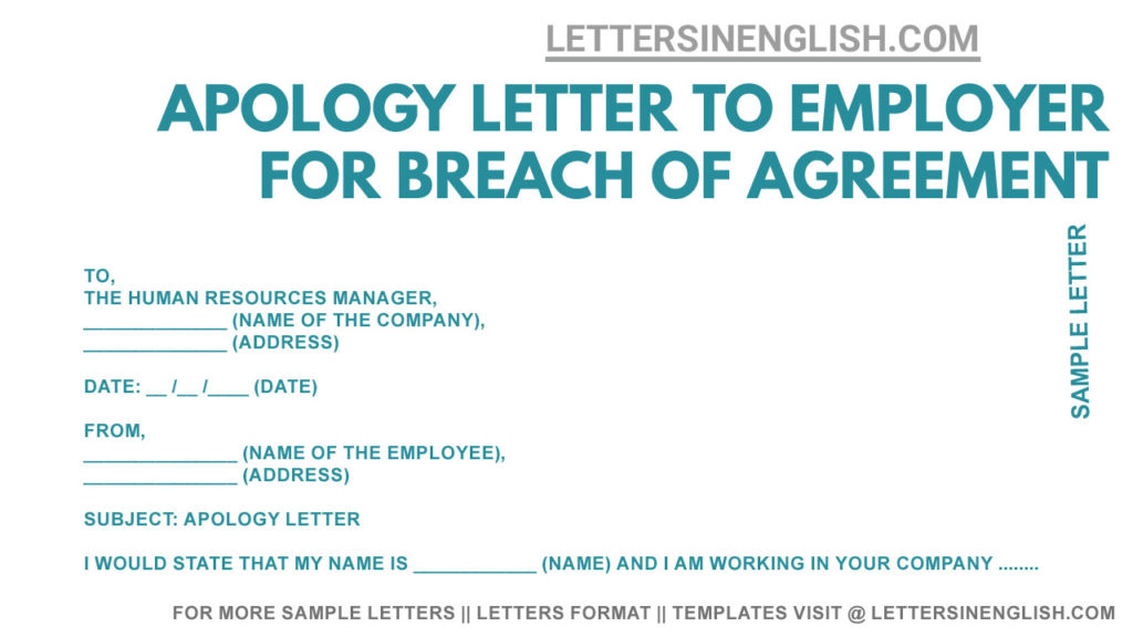 sample apology letter for breach of agreement, apology letter to company for breach of agreement