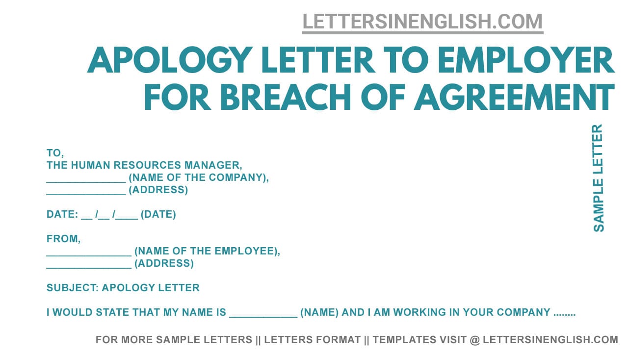 sample apology letter for breach of agreement, apology letter to company for breach of agreement