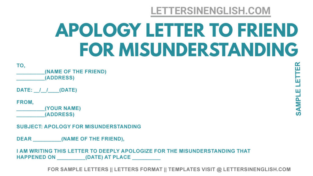 apology letter to friend for misunderstanding sample, misunderstanding apology letter