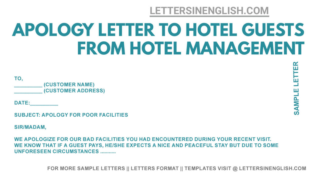 Apology Letter to Hotel Guests, Sample Apology Letter from Hotel Management