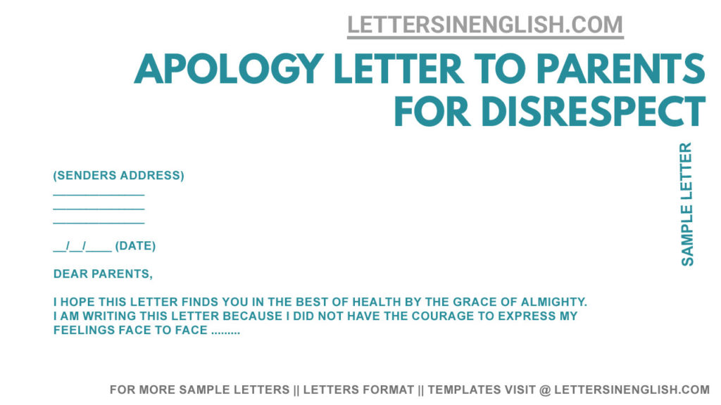 Apology Letter to Parents for Disrespect, sample of apology letter for being disrespectful