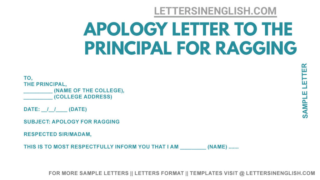 sample letter to principal seeking apology for ragging, letter to the principal for asking apology for ragging