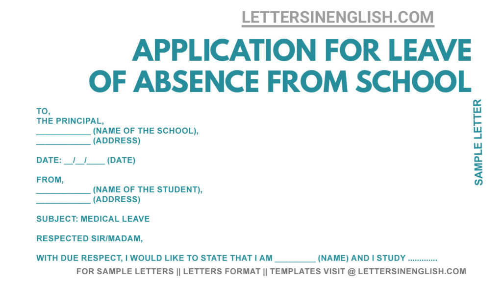 medical leave application for school student, Sample Sick leave application by student to School Principal