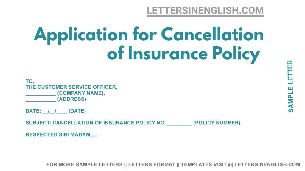 Application for Cancellation of Insurance Policy, Request for Cancellation of Insurance Policy