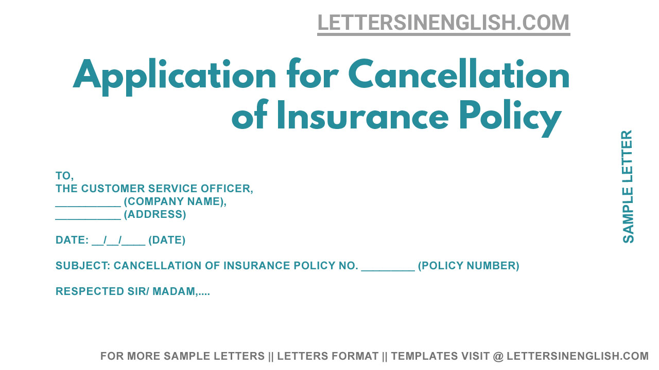 Application for Cancellation of Insurance Policy - Request for