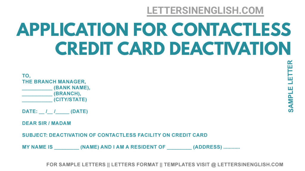 sample letter to bank for deactivating contactless credit card facility, contactless credit card service deactivation request letter