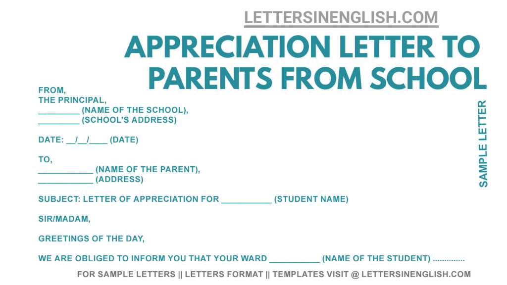 appreciation letter for parents from school format, sample thank you letter to parents from school, appreciation letter to parents