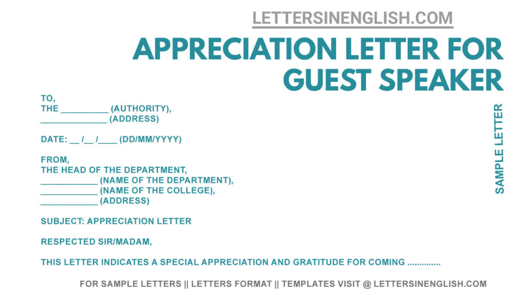 sample appreciation letter for guest speaker , how to write an appreciation letter for a guest speaker, appreciation letter for guest speaker format