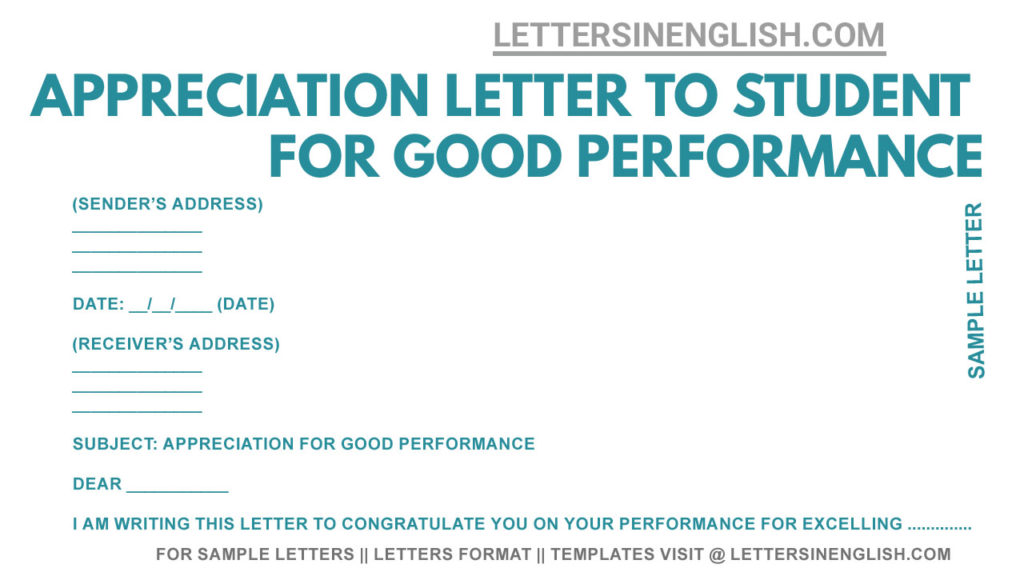 sample letter to school student appreciating for good performance, sample letter of appreciation for excellent performance, student appreciation letter sample