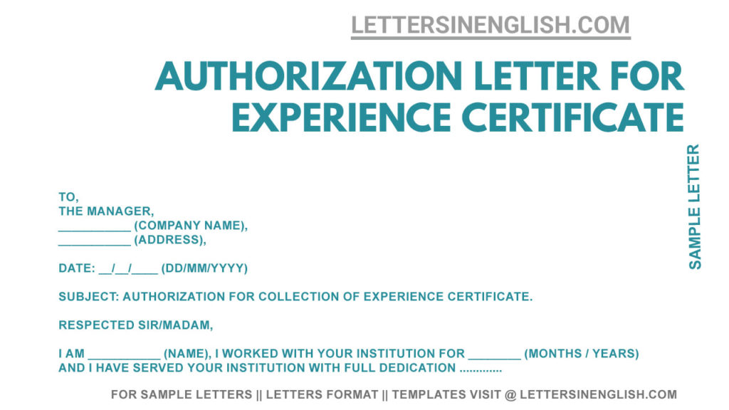 permission letter for experience certificate, authorization letter for collection of experience certificate, experience certificate authorization letter