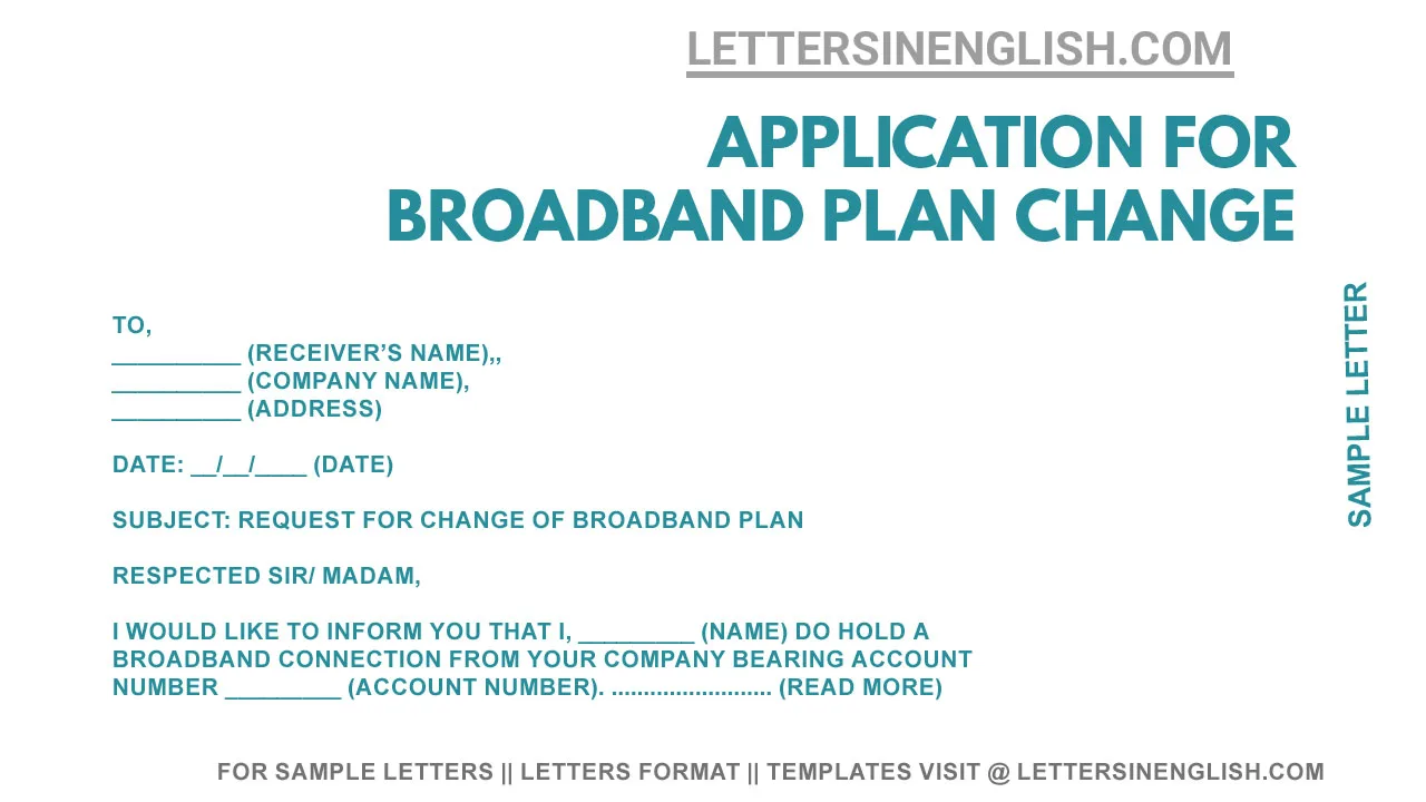 sample letter for changing broadband plan, letter for updating the broadband plan, broadband plan change request letter