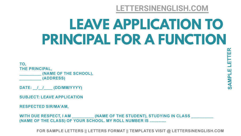 leave application for religious function, leave application by student to school for family function