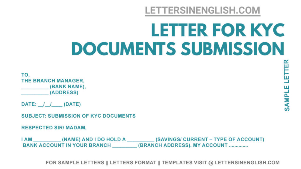 sample letter to bank for submission of kyc documents, letter for submission of kyc documents, kyc document submission letter