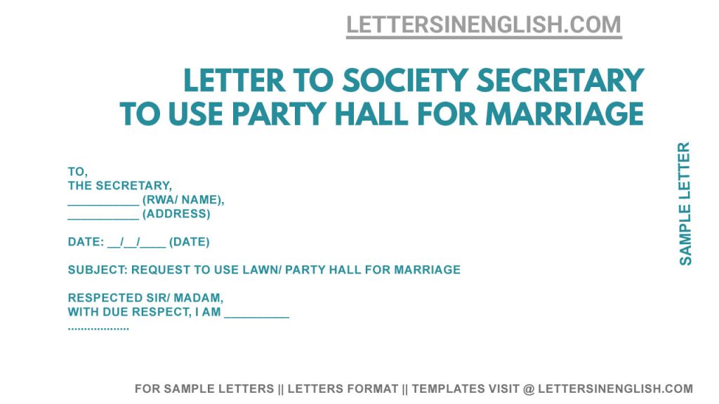Sample letter to Society Secretary for marriage, Request letter to Society Secretary for marriage