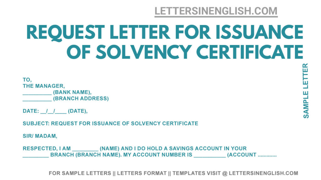 sample letter for issuance of solvency certificate of savings account, savings account solvency certificate issuance request letter