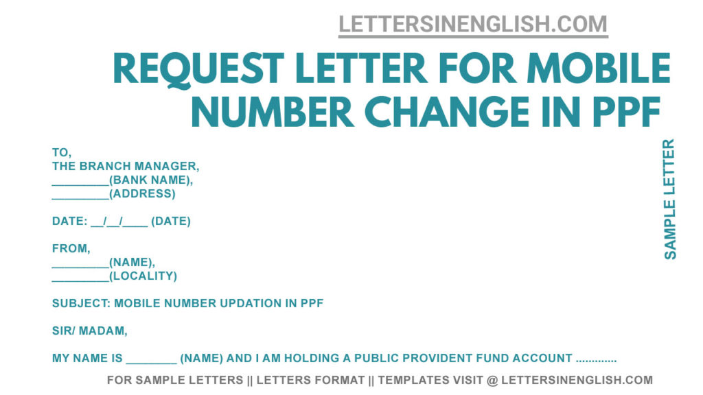 sample letter to the bank for updating mobile number is PPF account, PPF account mobile number updation request letter, ppf mobile number change application
