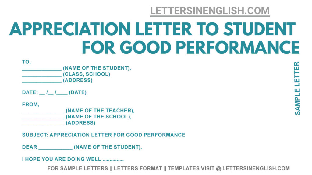 appreciation letter to students from teacher, appreciation letter from school teacher to student , appreciation letter to student for good performance, sample appreciation letter to student from teacher, appreciation letter from school teacher
