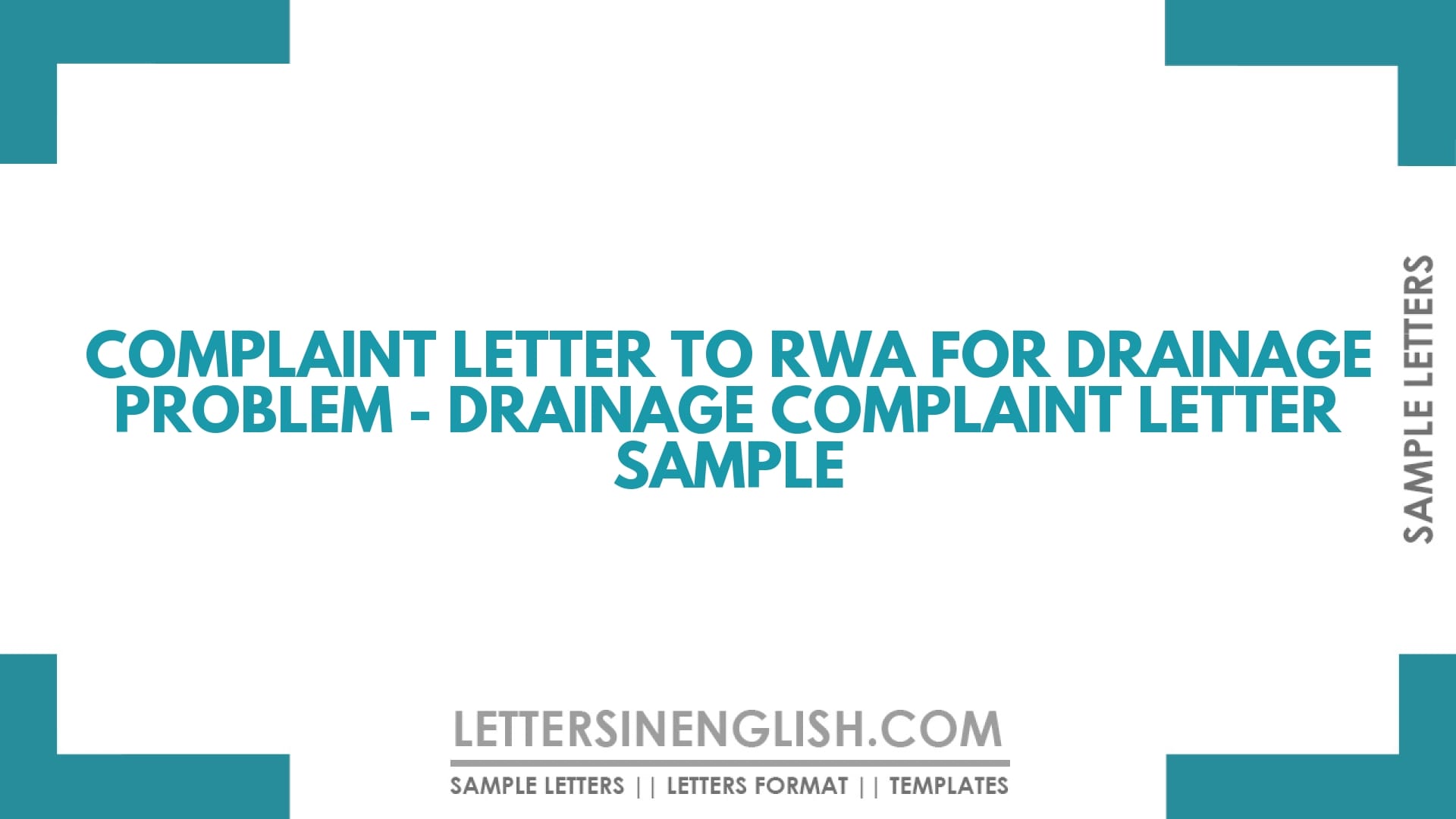 Complaint Letter to RWA for Drainage Problem Drainage Complaint