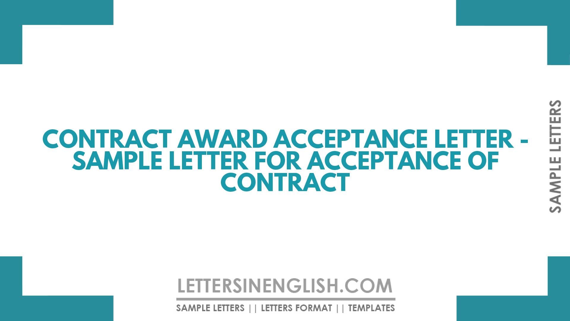 Contract Award Acceptance Letter – Sample Letter for Acceptance of Contract