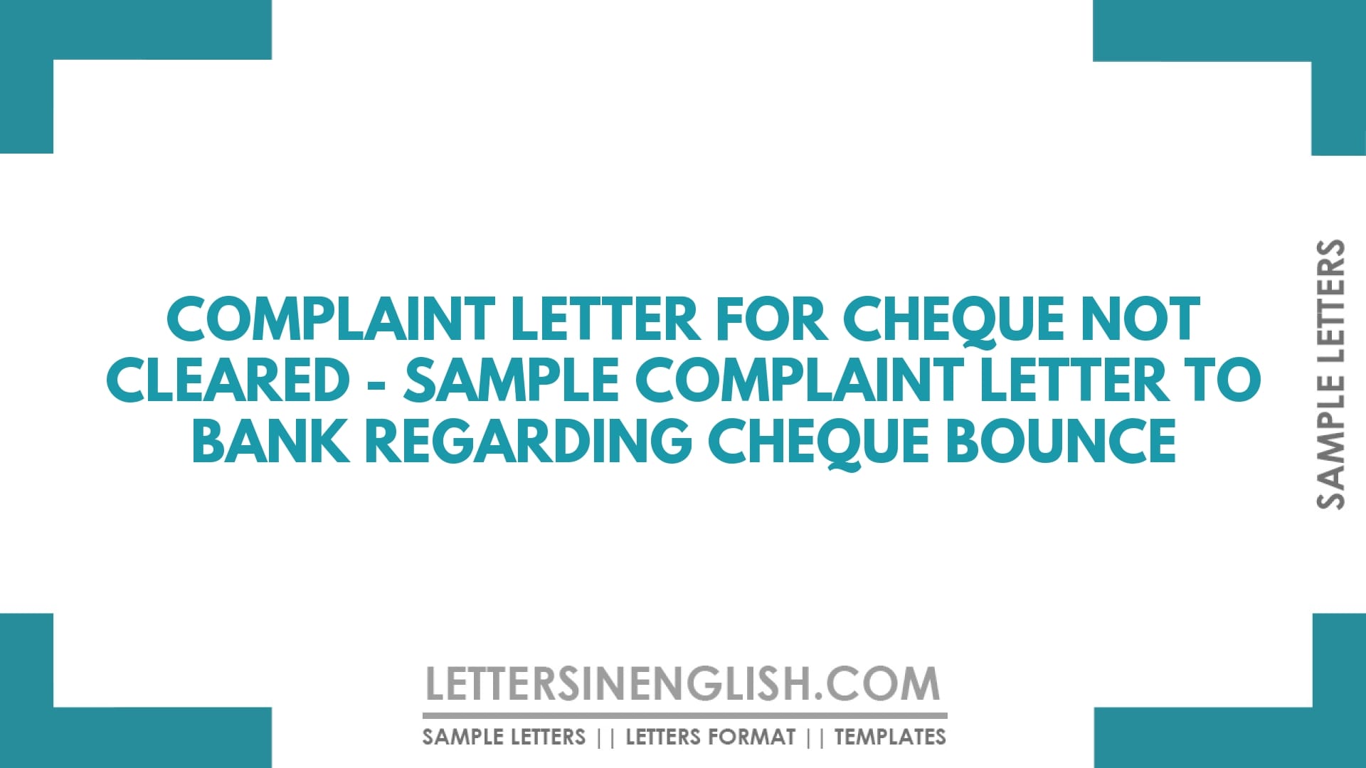 Complaint Letter for Cheque not Cleared Sample Complaint Letter to